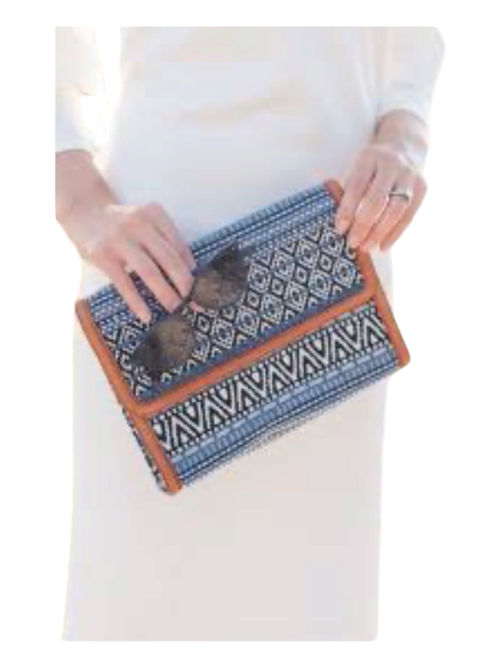 J.McLaughlin Woven Geometric Foldover Clutch